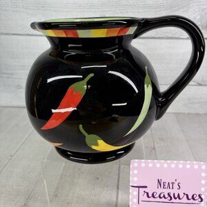 THE MAIN INGREDIENTS Black Ceramic Red Orange Green Chili Peppers 3.5Qt Pitcher